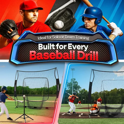 Vista 6 de VIVOHOME Baseball Softball Batting Net - 7x7 Ft Baseball Backstop, Softball Practice Net for Hitting, Pitching, Throwing with Batting Tee and Carry