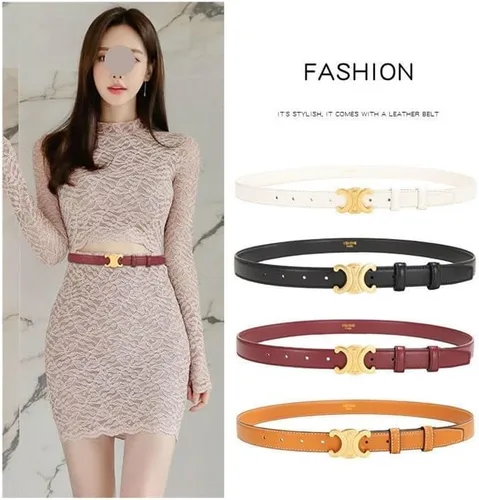 Vista 2 de El cinturón de cuero para mujer es adecuado para jeans versátiles Arc de Triomphe con cinturón marrón hebilla de pin de moda para mujer versión