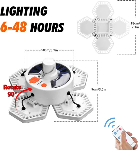 Vista 8 de Luz solar USB para acampar con control remoto, luz impermeable para tienda de campaña 360° Lighting, Folding & Hanging Design, Outdoor Lantern