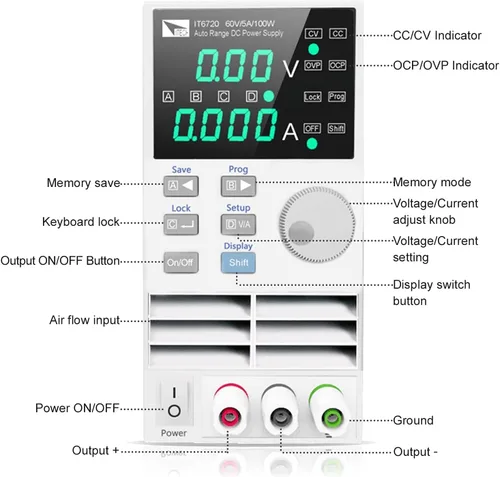 Vista 2 de ITECH Fuente de alimentación variable de CC 60V/5A/100W fuente de alimentación ajustable IT6720 del banco del laboratorio