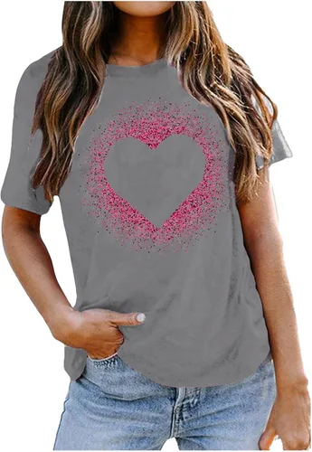 Vista 15 de Camisetas de manga corta con estampado de corazón para mujer, camisetas de ajuste regular, linda y divertida, ropa de regalo 2023