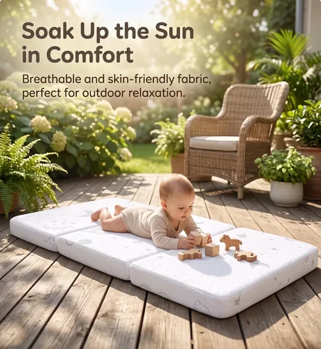 Vista 6 de Tri-fold Pack and Play Mattress, 38x26 Memory Foam & High Density Foam Baby Mattress for Pack N Play, Foldable Travel Pack N Play Mattresses