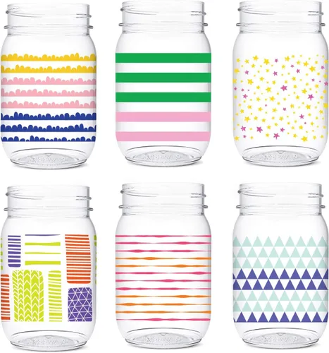 Vista 12 de TOSSWARE POP Mason - Tarro de 473 ml, radiante, para cumpleaños, juego de 6 piezas, reciclable, irrompible, de plástico transparente impreso