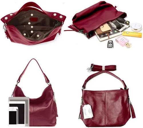 Vista 65 de Moda suave cuero genuino borla mujer bolso señoras hombro mensajero hobo bolso