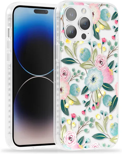 Vista 24 de SCORPIFY Funda para iPhone 14 Pro Max con diseño iridiscente de mariposa azul, bonita funda transparente para mujeres y niñas