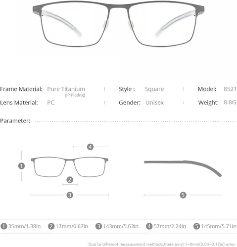 Vista 2 de FONEX Marco de lentes de titanio marco de anteojos óptico de miopía cuadrado para hombre 8521