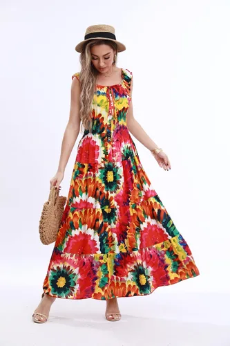 Vista 5 de OSTOO Vestido largo de verano 2024 con estampado floral bohemio y holgado para mujer