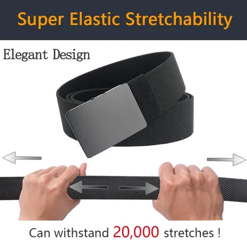 Vista 3 de Cinturón casual para hombre, cinturón de trabajo elástico con hebilla de metal, correa de cintura ajustable, fácil de recortar para adaptarse a