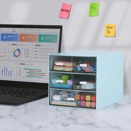 Vista 4 de Organizador de escritorio con 5 cajones, suministros de papelería de oficina rectangulares, cajones de escritorio, almacenamiento de maquillaje