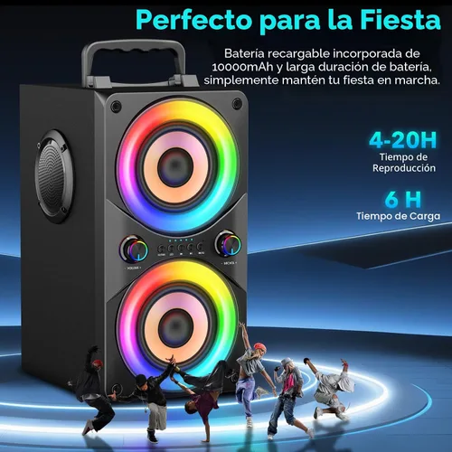 Vista 4 de Altavoz Bluetooth de 100 W, portátil, grande, potente, graves profundos, sonido fuerte, inalámbrico Boombox con subwoofer TWS luces LED DSP grandes