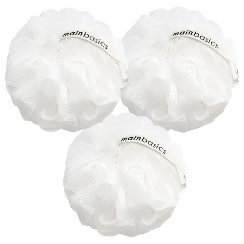 Vista 18 de MainBasics Esponja de esponja para baño y ducha, esponja para el cuerpo, exfoliante corporal (juego de 3, flor aireada) Esponja corporal de malla