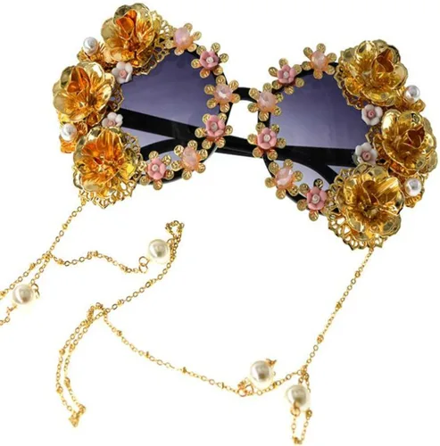 Vista 5 de Colygamala Gafas de sol barrocas de lujo con diseño de flores de metal para mujer, con estuche