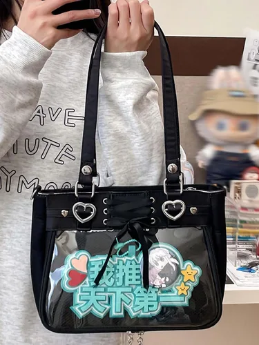Vista 2 de Bolso versátil de gran capacidad para mujer, bolsa de exhibición de pin de cinta de seda de anime