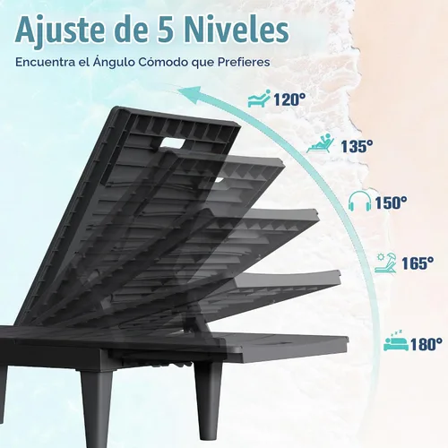 Vista 4 de Devoko Juego de 2 tumbonas para exteriores, sillas de salón impermeables de Negro