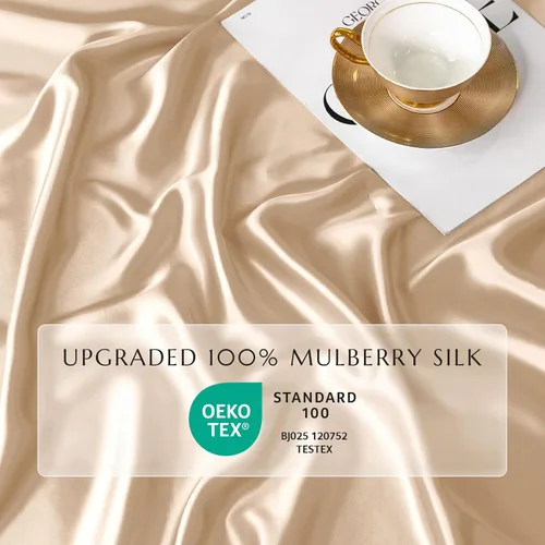 Vista 78 de THXSILK Juego de sábanas bajeras de 100% seda de morera, 3 piezas de seda 7A+, transpirable, suave, sábana bajera de 16 pulgadas de profundidad, 2