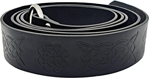 Vista 3 de HiiFeuer Cinturón de cuero PU con relieve medieval y anillo en O, cinturón retro de caballero renacentista Negro B