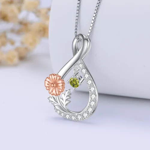Vista 3 de TOUPOP Collares de flores de nacimiento de plata de ley 925 delicados collares con dije floral infinito para el mes de nacimiento de flores regalos