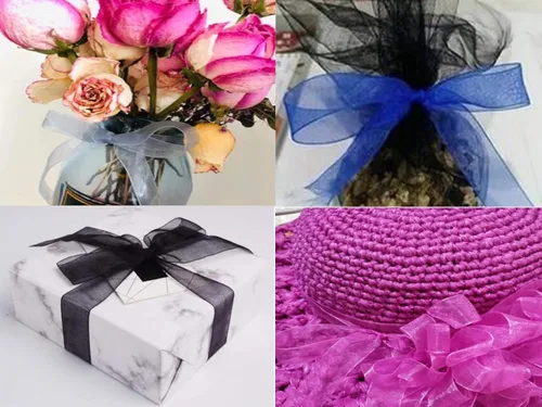 Vista 3 de Cinta de organza de 1 pulgada, 50 yardas, cinta transparente brillante para envolver regalos, decoración y manualidades (1 pulgada, 625039 negro)
