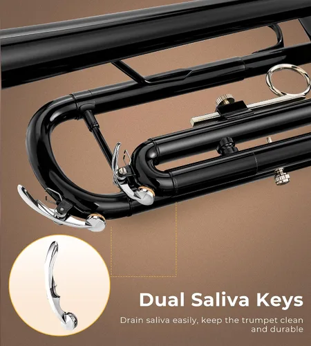 Vista 6 de Vangoa Bb Trompeta de latón estándar negro instrumento de trompeta para estudiantes, orquesta de banda escolar, adultos, niños, principiantes