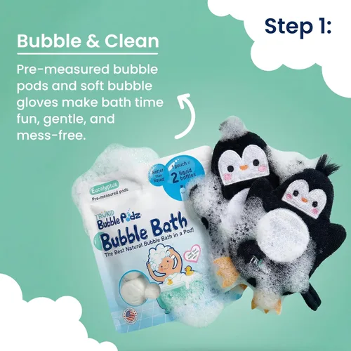 Vista 3 de TruKid Bath Baby Essentials, juego de cuidado de la piel para niños, eucalipto de baño de burbujas para niños, bálsamo Hero Stick, loción calmante