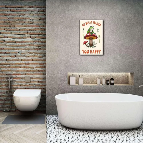 Vista 4 de xitangyouyu Letrero de metal con texto en inglés "Do What Makes You Happy Happy Funny Halloween Frog Mushroom Metal Tin Decoration" para decoración