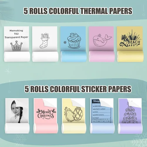 Vista 2 de Mini impresora Bluetooth de bolsillo - Impresora térmica portátil con 10 rollos de papel para diario/álbum de recortes