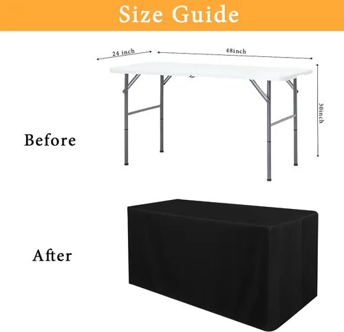 Vista 7 de Obstal Paquete de 2 manteles negros ajustables para mesas rectangulares de 4 pies, resistente al agua, lavable, tela de poliéster