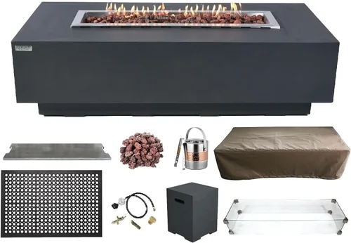 Vista 85 de Elementi+ Mesa de Fuego de Gas Colorado de Hormigón Fundido de 56" Rectangular, Hoguera al Aire Libre con Ignición Electrónica Incluye Cubierta