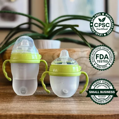 Vista 6 de Kit de conversión de vasos para biberones Comotomo, 2 unidades, pezones de silicona de grado alimenticio, popote con peso de silicona, asas