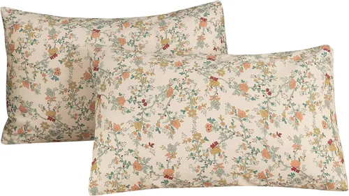 Vista 10 de ECOCOTT Juego de 2 fundas de almohada florales de tamaño estándar, 100% algodón lavado con cierre de sobre, fundas de almohada estampadas de flores