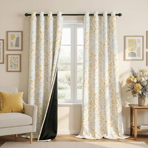 Vista 20 de Cortinas opacas 95% azules de 63 pulgadas de largo para dormitorio, cortina de oscurecimiento de habitación con patrón de hojas para habitación