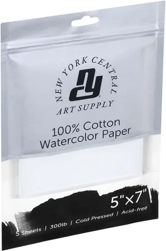 Vista 2 de New York Central Papel de acuarela – 5 x 7 – 5 paquetes de 5 – 25 hojas en total – prensa en frío de 300 libras – 100% algodón, sin ácidos, calidad