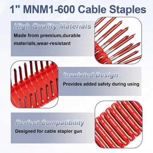 Vista 3 de Grapa de cable aislado de 1 pulgada MNM1-600 para pistola grapadora de 12 cables (2448-20) - para superficies de madera