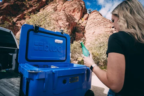 Vista 5 de Blue Coolers Ice Vault – 60 Quart Roto-Molded Ice Cooler with Wheels Large Ice Chest Holds Ice up to 10 Days Blanco ártico con ruedas