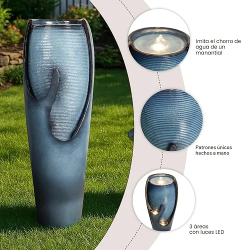 Vista 4 de Naturefalls Fuente moderna para exteriores de 38.7 pulgadas de alto, fuentes de jardín al aire libre de 4 niveles con diseño contemporáneo y luz LED