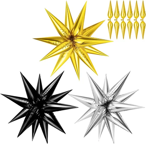 Vista 20 de 72 unidades de globos de estrella, grandes globos de cono de estrella metálicos de 26 pulgadas, globos de papel de aluminio de explosión colorida