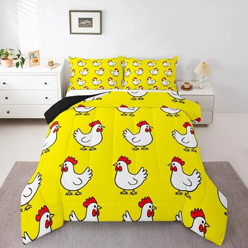 Vista 8 de Erosebridal Juego de ropa de cama a cuadros azul para niños, juego de cama individual con diseño de patos amarillos de dibujos animados, juego