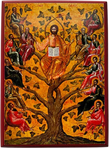 Vista 4 de Icono cristiano ortodoxo griego de madera de Jesús Cristo La Verdadera Vid (4" x 5")