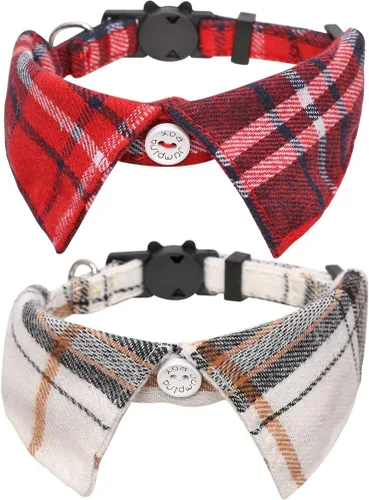 Vista 9 de Juego de 2 collares de gato con corbata de moño y campana para gatito ajustable de seguridad
