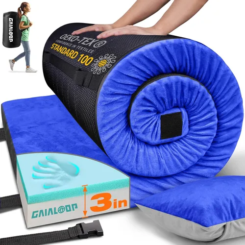Vista 31 de GAIALOOP Colchón de Espuma Viscoelástica de 3 Pulgadas para Acampar, Almohadilla de Dormir de Doble Capa Gruesa para Coche, Tienda, Cama