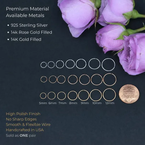 Vista 3 de Aretes de aro y broquel pequeños de oro o plata de ley para mujer, aretes para cartílago, nariz, hélix, trago Dorado
