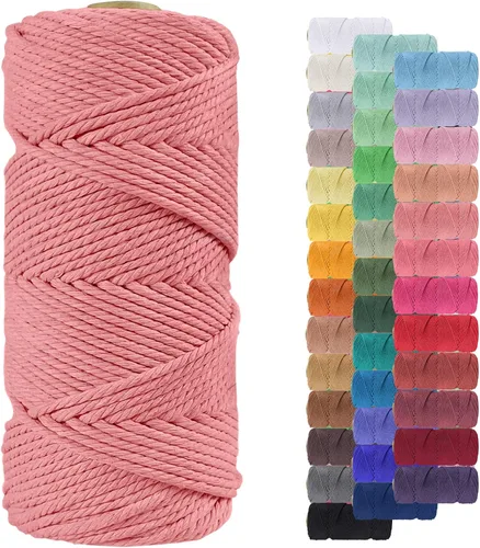 Vista 52 de Cordón de macramé de 0.079 pulgadas, cuerda de algodón natural de 109 yardas, hilo de cuerda de macramé para manualidades, ganchos de pared
