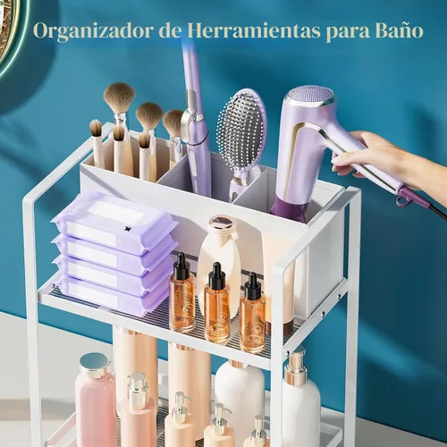 Vista 8 de SanDream Organizador de herramientas para el cabello, encimera de baño, organizador de baño de metal de 2 niveles con soporte para secador, estante