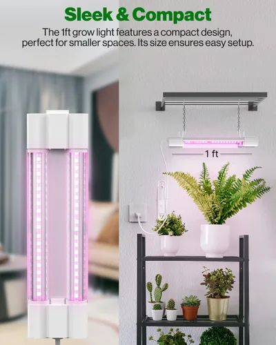 Vista 2 de Sunco - Luz LED de crecimiento de 1 pie, 10 W, espectro completo, para inicio de semillas, plántulas, plantas de interior, enchufe suspendido
