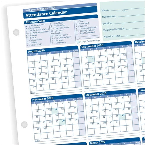Vista 4 de ComplyRight Calendario de asistencia académica 2025-2026, paquete de 50