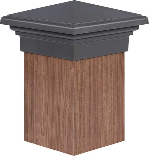 Vista 19 de Tapa de poste piramidal gris de 4 x 4 para postes de 3.5 x 3.5 pulgadas, más común para postes tratados a presión, parte superior cuadrada