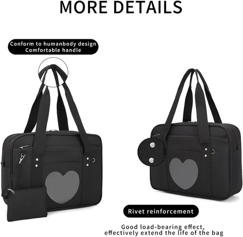 Vista 6 de Bolso japonés con ventana en forma de corazón versátil como bolso de hombro para computadora portátil