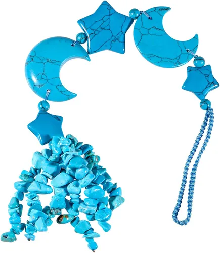 Vista 3 de Rockcloud Adornos colgantes hechos a mano con piedras de cristal, dijes de estrella y luna, adorno de automóvil para curación de chakras, yoga, Azul