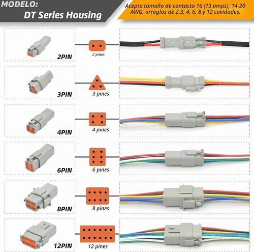 Vista 3 de Kit de conectores DT de 216 piezas con crimpadora de alambre de trinquete para conector Deutsch, 2 3 4 6 8 12 pines conectores eléctricos
