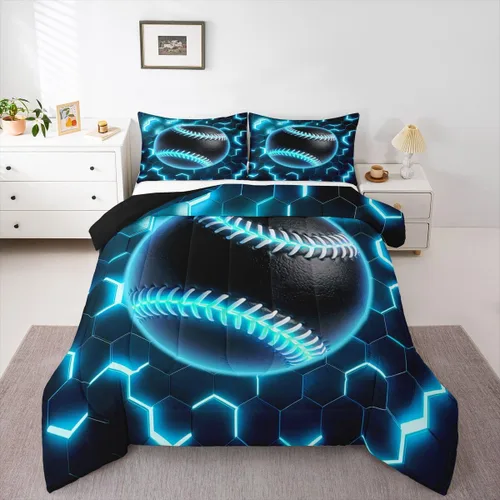 Vista 28 de Erosebridal Juego de edredón de béisbol tamaño individual, juegos de ropa de cama deportiva para niños, edredones y juegos de ropa de cama de nido